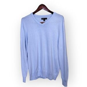 JA John Ashford Mens V-Neck Sweater Medium Blue Cotton Long Sleeve Casual Preppy